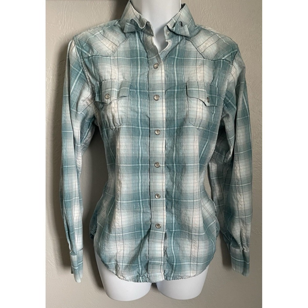 Walls‎ Ranch Wear Western Shirt Womens Medium Teal Green Long Sleeve Snap Button